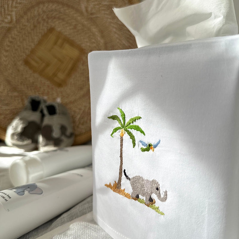 Elephant on White Tissue Box Cover