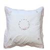 White Cotton Euro Pillow Sham hand embroidered Pink Rosebuds
