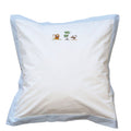White Cotton Euro Pillow Sham hand embroidered Safari Animals