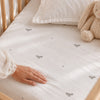 Cotton Crib Fitted Sheet | Hand Embroidered | Baby Bee Beige