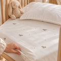 Cotton Crib Fitted Sheet | Hand Embroidered | Baby Bee Gray