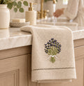 Pure Linen Guest Towel, Hand Embroidered Lavender, Natural