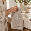 Pure Linen Guest Towel, Hand Embroidered Ornamental, Natural