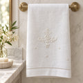 Pure Linen Guest Towel, Hand Embroidered Ornamental, White