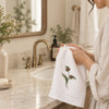 Pure Linen Guest Towel, Hand Embroidered Flamingo, Natural