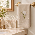 Pure Linen Guest Towel, Hand Embroidered Hydrangea, Natural