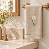 Pure Linen Guest Towel, Hand Embroidered Hydrangea, Natural