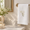 Pure Linen Guest Towel, Hand Embroidered Hydrangea, White