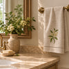 Pure Linen Guest Towel, Hand Embroidered Elderflower, Natural