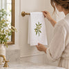 Pure Linen Guest Towel, Hand Embroidered Elderflower, White