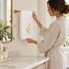 Pure Linen Guest Towel, Hand Embroidered Mimosa, White