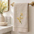 Pure Linen Guest Towel, Hand Embroidered Mimosa, Natural