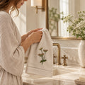 Pure Linen Guest Towel, Hand Embroidered Meadow, Natural