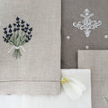 Pure Linen Guest Towel, Hand Embroidered Lavender, White