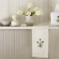 Pure Linen Guest Towel, Hand Embroidered Tulip, White
