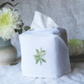 Pure Linen Tissue Box Cover, Hand Embroidered Elderflower, White