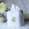 Pure Linen Tissue Box Cover, Hand Embroidered Elderflower, White