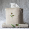 Pure Linen Tissue Box Cover, Hand Embroidered Flamingo, Natural
