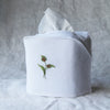 Pure Linen Tissue Box Cover, Hand Embroidered Flamingo, White