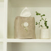 Pure Linen Tissue Box Cover, Hand Embroidered Hydrangea, Natural