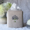 Pure Linen Tissue Box Cover, Hand Embroidered Lavender, Natural