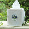 Pure Linen Tissue Box Cover, Hand Embroidered Lavender, White