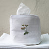 Pure Linen Tissue Box Cover, Hand Embroidered Meadow, White
