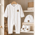 White Pima Cotton Newborn Layette Gift Set | Embroidered Safari Lion