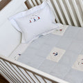 Blue & White Cotton Baby Bedding Set | Hand Embroidered Nautical Sailboats