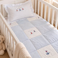 Blue & White Cotton Baby Bedding Set | Hand Embroidered Nautical Sailboats