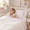 Pink & White Cotton Baby Bedding Set | Hand Embroidered Rosebuds
