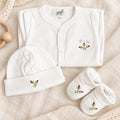 White Pima Cotton Newborn Layette Gift Set | Embroidered Pink Rosebuds