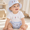 Blue & White Cotton Toddler Gift Set | Embroidered Nautical Sailboats