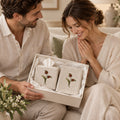 Natural Linen Bathroom Gift Set | Hand Embroidered Flamingo Flower | Gordonsbury 