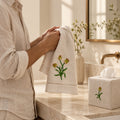 Natural Linen Bathroom Gift Set | Hand Embroidered Tulips