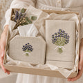 Natural Linen Bathroom Gift Set | Hand Embroidered Lavender | Gordonsbury