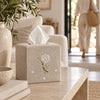 Pure Linen Tissue Box Cover, Hand Embroidered Hydrangea, Natural