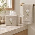 Natural Linen Bathroom Gift Set | Hand Embroidered Hydrangea | Gordonsbury