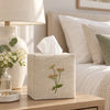 Pure Linen Tissue Box Cover, Hand Embroidered Meadow, Natural
