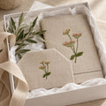 Natural Linen Bathroom Gift Set | Hand Embroidered Meadow Flowers | Gordonsbury