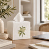 Pure Linen Tissue Box Cover, Hand Embroidered Elderflower, White