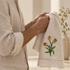 Pure Linen Guest Towel, Hand Embroidered Tulip, Natural