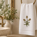 Pure Linen Guest Towel, Hand Embroidered Tulip, White