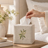 Pure Linen Tissue Box Cover, Hand Embroidered Elderflower, Natural