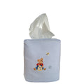 blue ginham tissue box cover with teddy bear