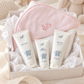 Pink Striped Hooded Towel & Baby Bath Gift Set | Hand Embroidered Pink Bunny