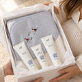 Blue Striped Hooded Towel & Baby Bath Gift Set | Hand Embroidered Nautical Sailboats