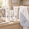 Gray Gingham Hooded Towel & Baby Bath Gift Set | Hand Embroidered Safari Elephant