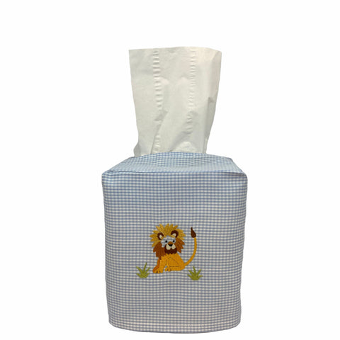 lion blue gingham tissue box cover