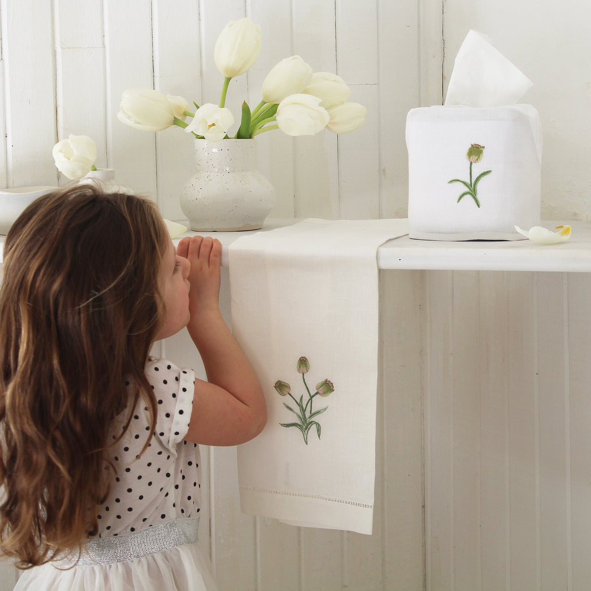 hand embroidered tulip linen cotton tissue box cover
